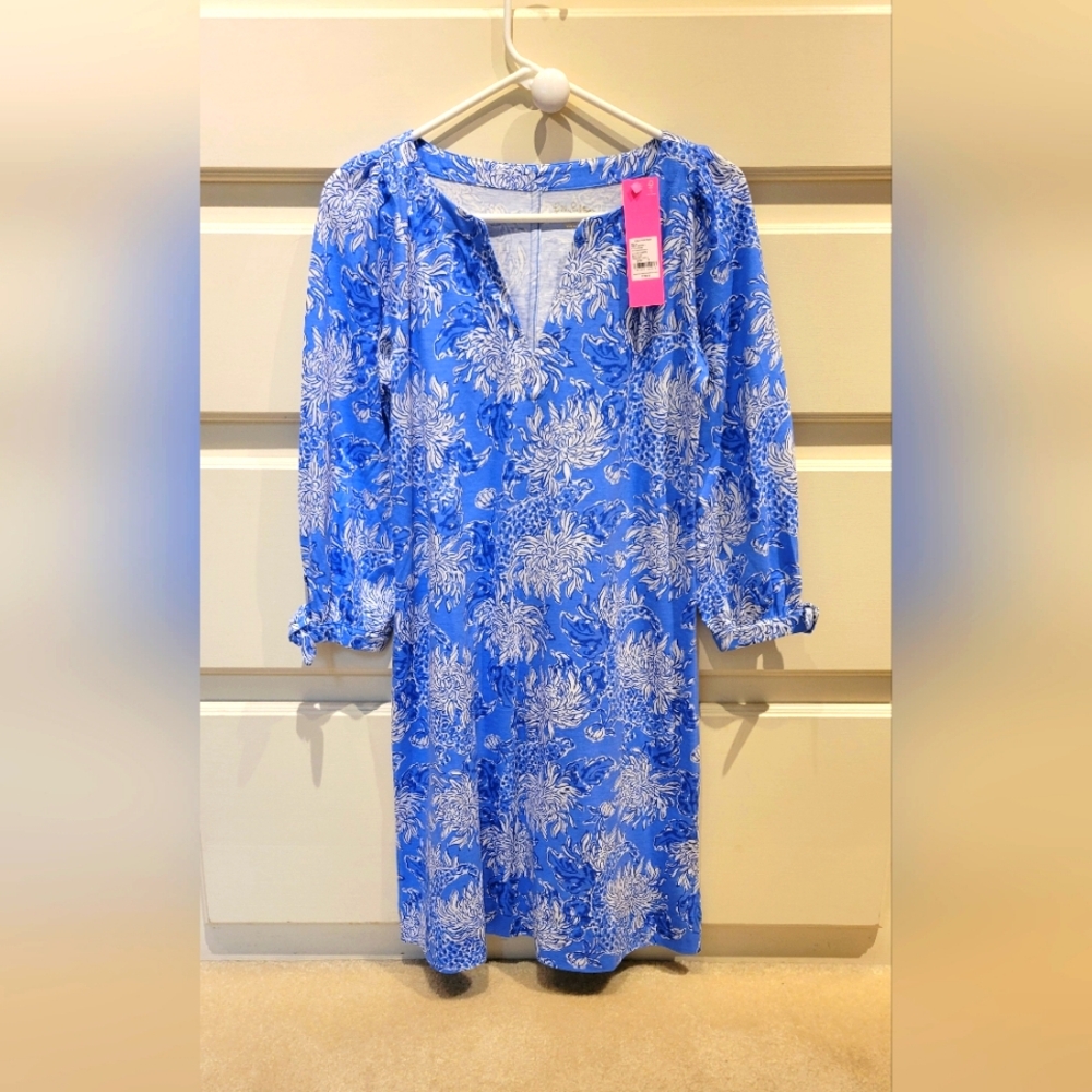 Lilly Pulitzer NWT Catha 3/4th length sleeve cotton dress in beautiful Boca Blue